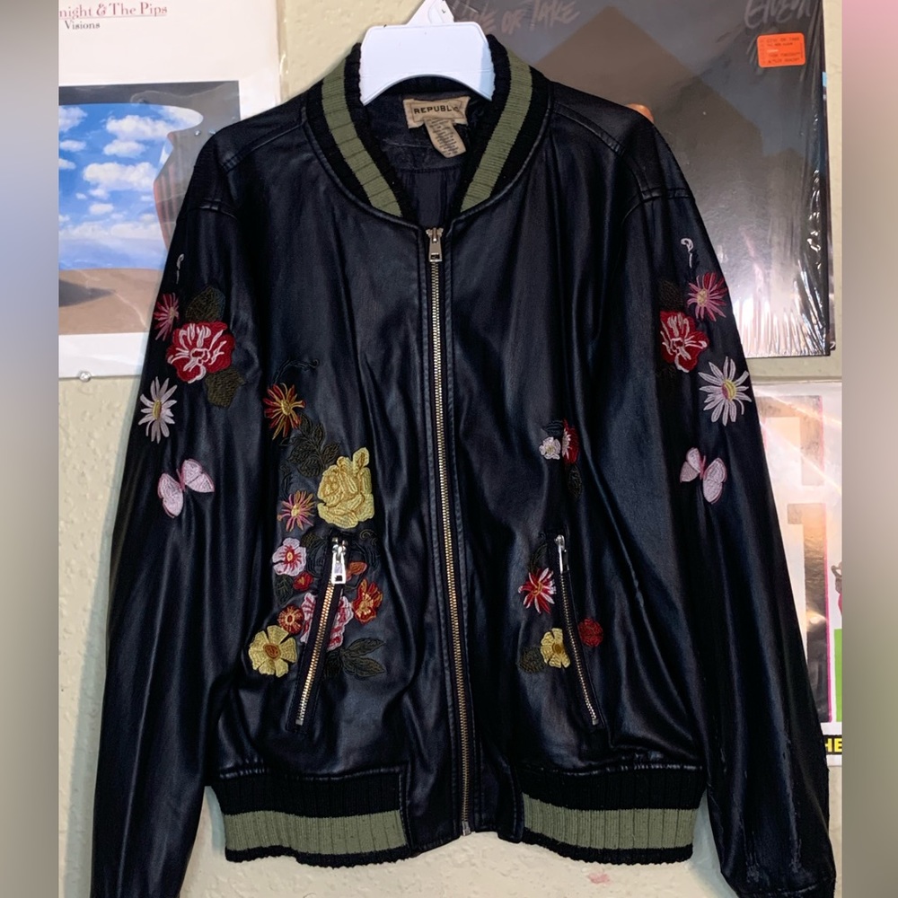 For the Republic philosophy Floral leather jacket